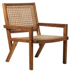 Dark Brown Wood and Rattan Outdoor Chair