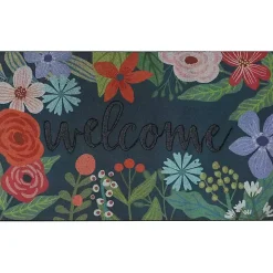 Dark Floral Welcome Rubber Doormat