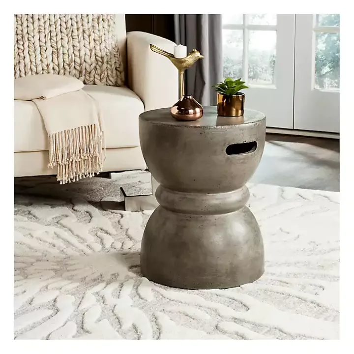 Dark Gray Drum Accent Table with Handles