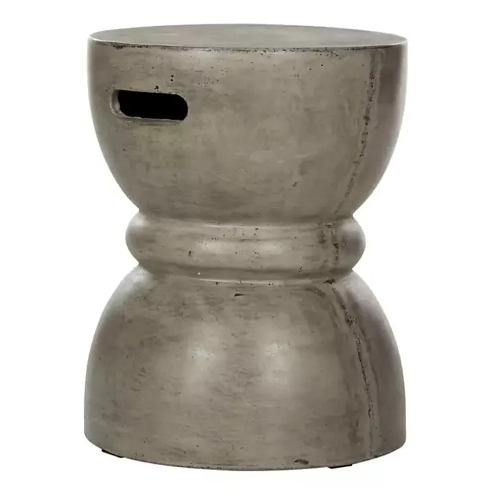 Dark Gray Drum Accent Table with Handles