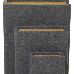 Dark Gray Linen Book Boxes, Set of 3