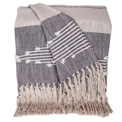 Dark Gray Slub Striped Tassel Throw