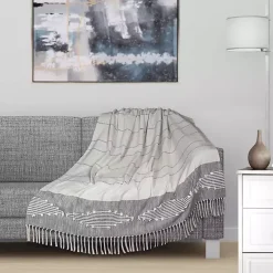 Dark Gray Slub Striped Tassel Throw