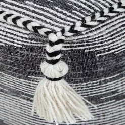 Dark Gray Tasseled Static Geo Cotton Square Pouf