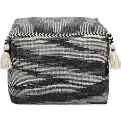 Dark Gray Tasseled Static Geo Cotton Square Pouf