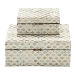 Decorative Mussel Shell Wood Boxes, Set of 2