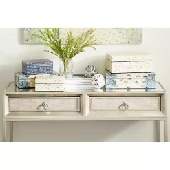 Decorative Mussel Shell Wood Boxes, Set of 2