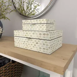 Decorative Mussel Shell Wood Boxes, Set of 2