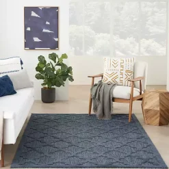 Deep Navy Trellis Outdoor Area Rug, 4x6