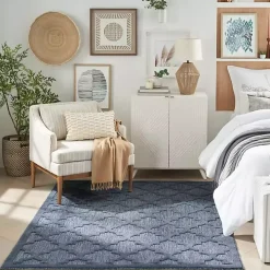 Deep Navy Trellis Outdoor Area Rug, 4x6