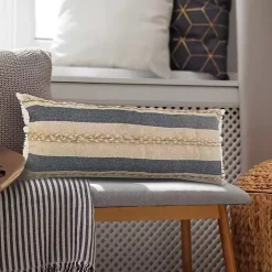 Denim Blue Braided Stripe Lumbar Pillow