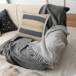 Denim Blue Braided Stripe Throw Pillow, 24 in.