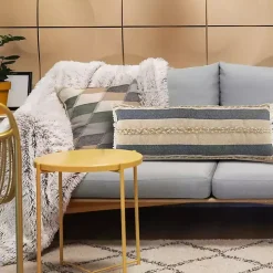 Denim Blue Braided Stripe Lumbar Pillow