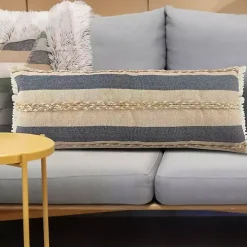 Denim Blue Braided Stripe Lumbar Pillow