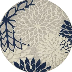 Denim Floral Burst Round Outdoor Area Rug
