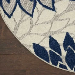 Denim Floral Burst Round Outdoor Area Rug