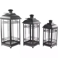 Distressed Black Metal Lanterns, Set of 3