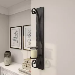 Distressed Black Scrolled Metal Sconce