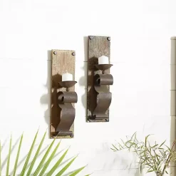 Distressed Brown Wood Wall Sconces, Set of 2