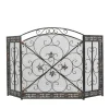Distressed Fleur De Lis Three-Panel Fire Screen