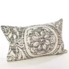 Distressed Gray Floral Lumbar Pillow