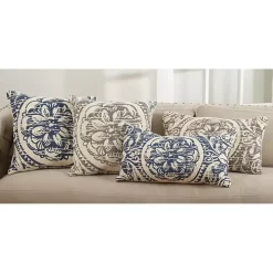 Distressed Gray Floral Lumbar Pillow