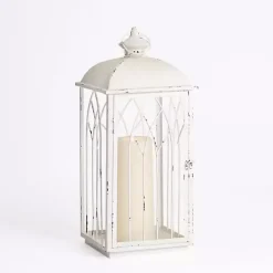 Distressed White Cathedral Iron Lantern, 18 in.