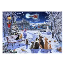Dogs and Cats In Christmas Park Canvas Art Print