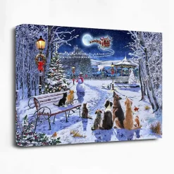 Dogs and Cats In Christmas Park Canvas Art Print