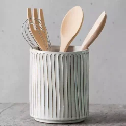 Earthy Embossed Lines Utensil Crock