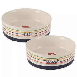 Eat & Drink Large Striped Pet Bowls, Set of 2