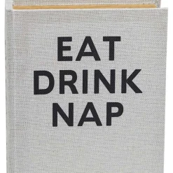 Eat, Drink, Nap Gray Linen Book Boxes, Set of 3