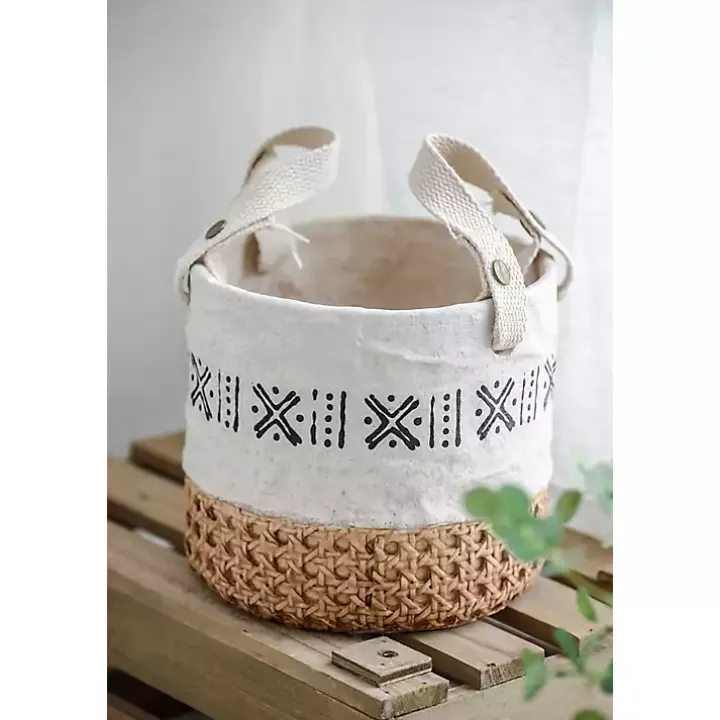 Embossed Cement Baskets with Straps, Set of 2