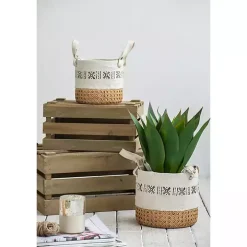 Embossed Cement Baskets with Straps, Set of 2