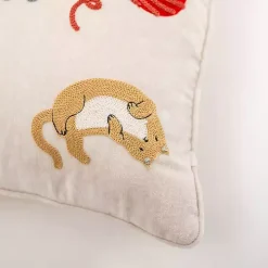 Embroidered Cats Chenille Pillow
