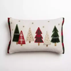 Embroidered Christmas Trees & Plaid Pillow
