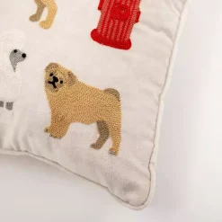 Embroidered Dogs Chenille Pillow