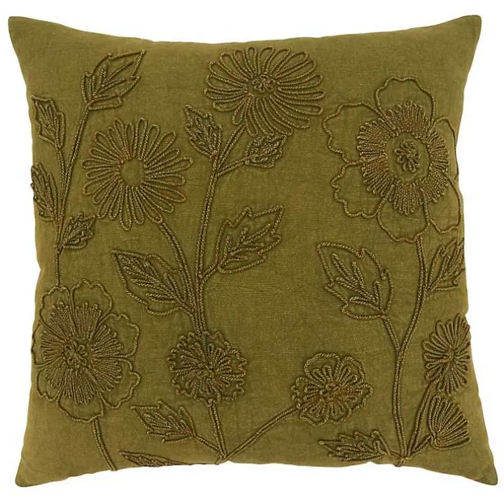 Emerald Stone Wash Embroidered Throw Pillow