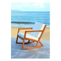Eucalyptus Wood with Beige Cushion Rocking Chair