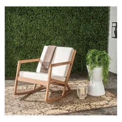 Eucalyptus Wood with Beige Cushion Rocking Chair