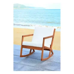 Eucalyptus Wood with Beige Cushion Rocking Chair