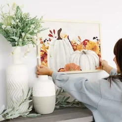 Fall Pumpkins and Flowers Framed Wall Plaque