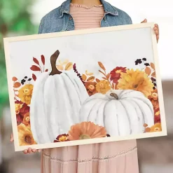 Fall Pumpkins and Flowers Framed Wall Plaque