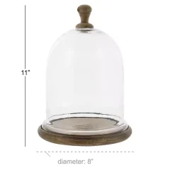Farmhouse Wood and Glass Dome Cloche, 11 in.