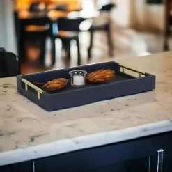 Faux Leather Navy Blue Tray