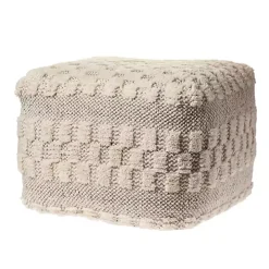Flatweave Tufted Checker Wool Pouf