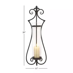 Fleur Distressed Black Iron Sconce, 31 in.