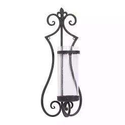Fleur Distressed Black Iron Sconce, 25 in.