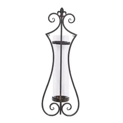 Fleur Distressed Black Iron Sconce, 31 in.