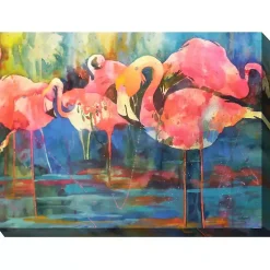 Flirty Flamingos Outdoor Canvas Art Print